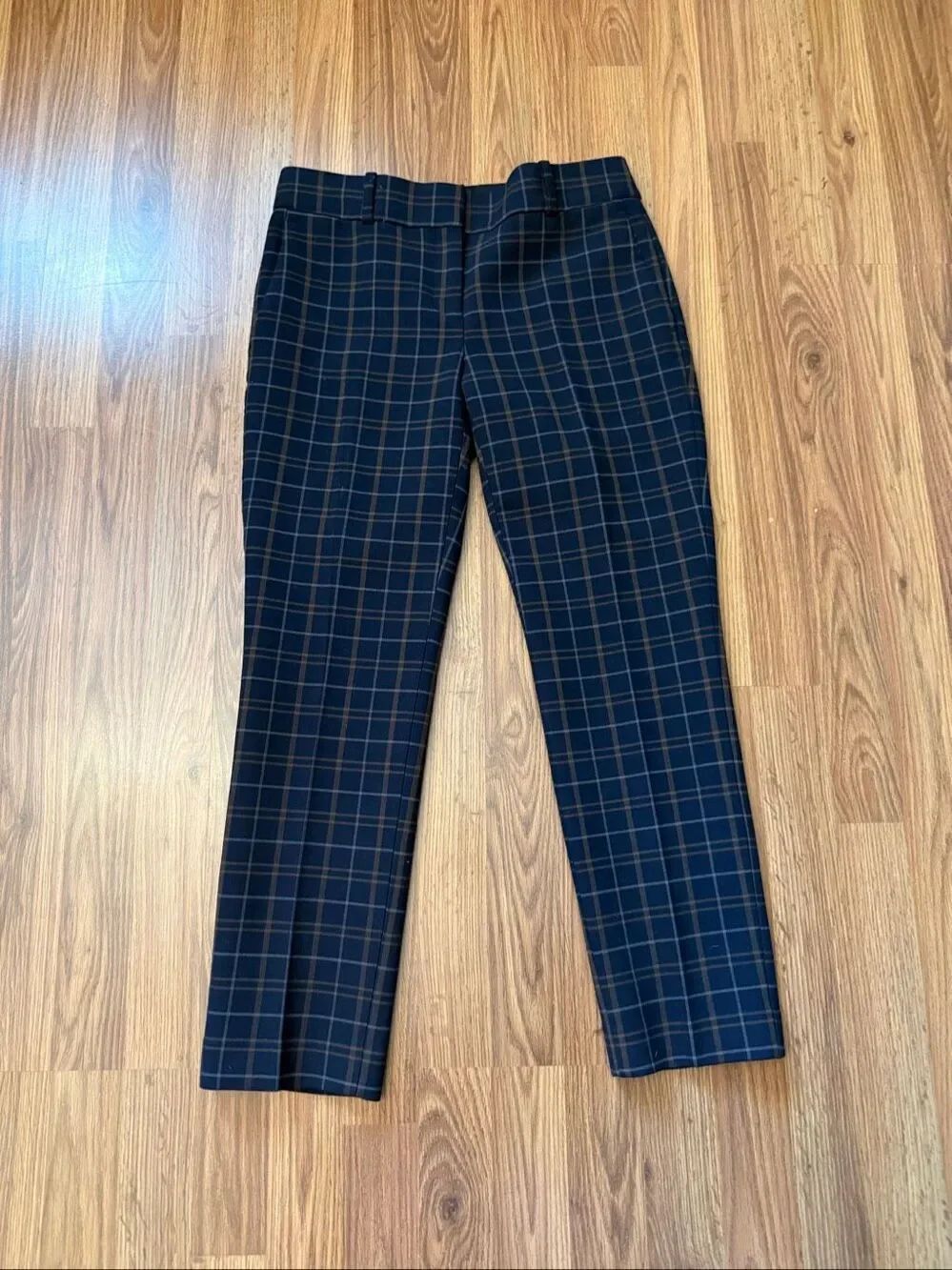 Ann Taylor Women's Plaid Straight-Leg Devin Fit Trouser Pants Black Brown Size 2